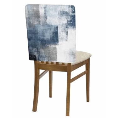 Imagem de Conjunto de 4 capas de cadeira com pintura a óleo abstrata, azul marinho, cinza, grafite, vintage, mosqueado, clássico, lavável, removível, capa protetora para cadeira para sala de jantar, hotel