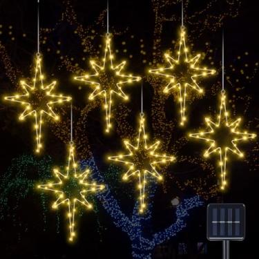 Imagem de Baquler 6 peças de luz solar de Natal de 40,6 cm, luz de Natal e estrela de Belém, LED para decoração de pendurar para janelas, ao ar livre, solar, para férias, jardim, casa, árvore de Natal, varanda