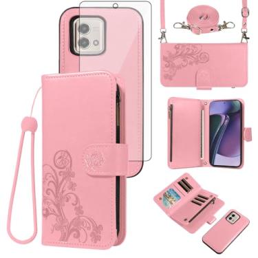 Imagem de Asuwish Capa de celular para Motorola Moto G Stylus 5G 2023 com zíper carteira magnética destacável com protetor de tela de vidro temperado, suporte de cartão de flores GStylus G5 XT2317DL XT2315-5