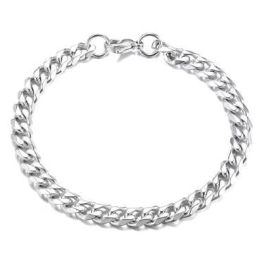 Imagem de LXBQYSTO Pulseira masculina de elos cubanos de aço inoxidável de 5 mm/7 mm/9 mm, prata/ouro 7,09/8,27/23 cm, 7inch, Aço inoxidável, Sem Pedra Preciosa
