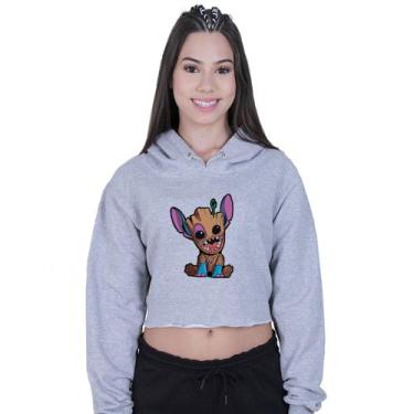 Imagem de Cropped Moletom Feminino Lilo Stitch Baby Groot - Lafre, Cinza, G