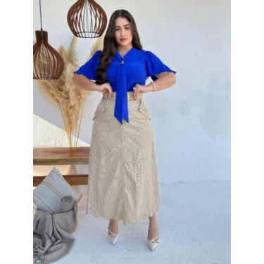 Imagem de Blusa Feminina Social Evangélica com Manga Curta - Fashion, Azul royal