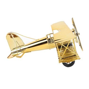 Imagem de aqxreight Grande Decoração do Modelo de Avião de Ferro retrô - Ornamento de Plano de Metal Vintage para Prateleiras, Mesas e Exibição Doméstica (Ouro banhado)