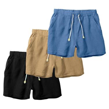 Imagem de Kit 3 Shorts Linho Bermuda Masculina Com Cordão Estilo Casual-Masculino