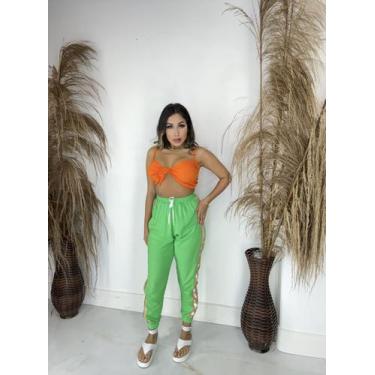 Imagem de Calça Feminina Refletiva Viscose Cintura Alta - AJ MODA, G, Verde