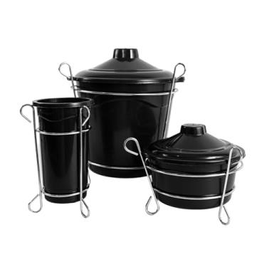 Imagem de Kit Pia 3 Peças Preto com Lixeira Porta Detergente Bucha e Suporte Aluminio