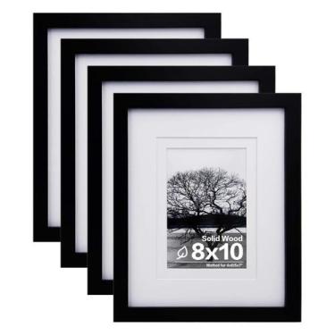 Imagem de Porta-retratos Egofine 8x10 de madeira maciça preta, 4 peças com tapet