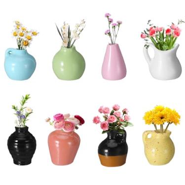 Imagem de 8 peças de ímãs de geladeira de vaso de cerâmica, mini vasos magnéticos 3D fofos divertidos para decoração de geladeira, estética para armário de cozinha, decoração de escritório