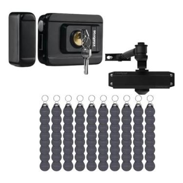 Imagem de Kit Fechadura Elétrica FX 3000 MF com 80 Chaveiros RFID Intelbras
