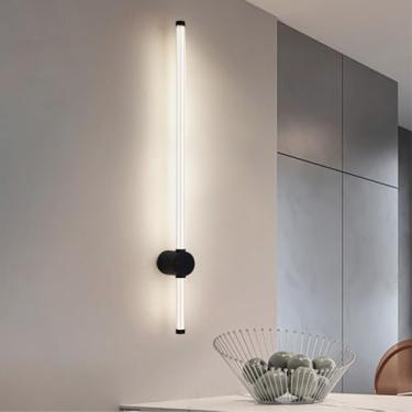 Imagem de Lâmpadas LED de parede interna 350° rotativo ângulo ajustável luminária de parede de alumínio moderna faixa longa arandela de parede acrílica para sala de estar quarto corredor escadas (luz preta e