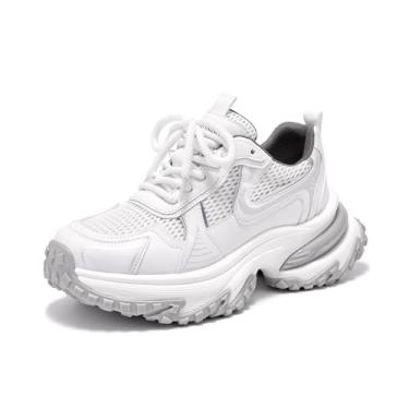 Imagem de BEAU TODAY Tênis feminino grosso, moderno, plataforma, caminhada, tênis confortável com suporte de arco, Bege branco, 34