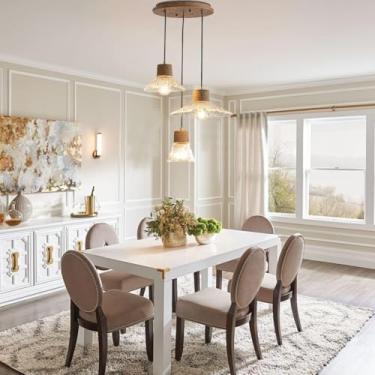 Imagem de 3 Luzes Pendentes De Vidro E27 Luminárias Pendentes Modernas Com Abajur De Vidro Calor Luzes Da Sala De Jantar Teto Ajustável Altura Pendurada Lustre Para Cozinha Quarto Sala De, One Color, Round