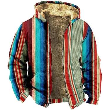 Imagem de Moletom Com Capuz Com Zíper De Lã Para Homens Listras De Arco-íris Emendadas Com Estampa Quente Jaqueta Com Capuz Casaco Casual De Manga Comprida Moda Engrossado Masculino C, as shown, 3XL