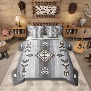 Imagem de Erosebridal Conjunto de edredom completo Farmhouse Western, 7 peças, rústico, boêmio, campo, sudoeste asteca, para crianças e adultos, conjunto de cama étnico boêmio vintage