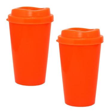 Imagem de Kit 2 Copos Mug Laranja Neon 320Ml Plástico Premium