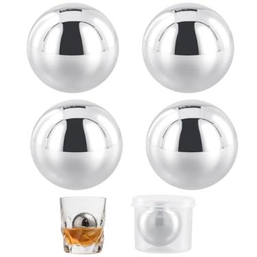 Imagem de YUENPUN Pacote com 4 bolas de gelo de aço inoxidável, conjunto de pedras de uísque para bebidas alcoólicas e vinho, presentes para homens