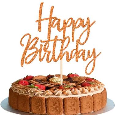 Imagem de 1 Pack Happy Birthday Cake Topper Glitter Celebrating Happy Birthday Cake Pick Baby Shower Kids Cupcake Decoration Party Supplies Orange