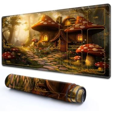Imagem de RMJKXQZG for MTG Playmat with Zones 24" x 14" with High Elastic Rubber Base Non-Slip Rubber Sole HD Printing for MTG Mat Magic Mat Card Playmat Mouse Pad,Wild Red Mushroom House