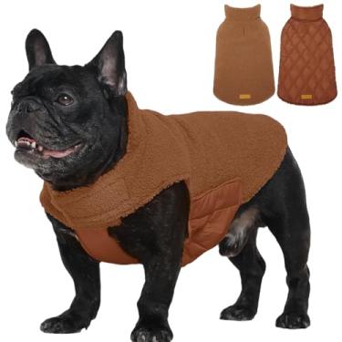 Imagem de Kuoser Casaco reversível para cães – Jaqueta de lã quente e acolchoada à prova d'água, casaco de inverno para cães de clima frio dupla face com orifício para arreios, colete de neve para animais de