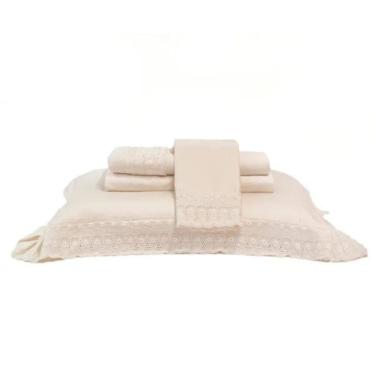 Imagem de Jogo de Cama King 04 Peças Cristal Renda Renascença 300 Fios Buettner - Pérola