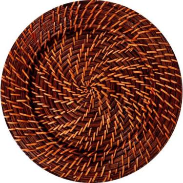 Imagem de Sousplat Redondo Rattan Bambu Marrom Escuro 32x32cm - Mundiart
