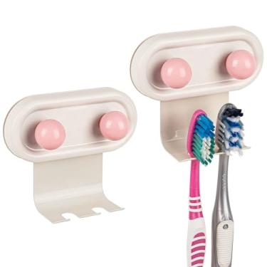 Imagem de Linkidea Suporte de escova de dentes de parede para banheiro, 2 compartimentos para escova de ferro autoadesivo compatível com Oral-B CrossAction, Colgate ExtraClean (ponto rosa)