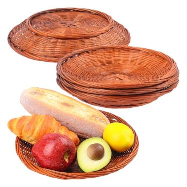 Imagem de GNIEMCKIN 5 peças de suporte de placa de papel de bambu de 25 cm, suportes de placa de vime de tecelagem manual para festas, piquenique e churrasco, reutilizáveis (café).