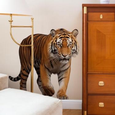 Imagem de ZARROUEA Adesivos de parede de safári com animais da selva, adesivos de parede de tigre, removíveis, para sala de estar, quarto, quarto infantil, sofá, TV, decoração de arte de fundo