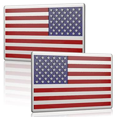 Imagem de Pacote com 2 adesivos da bandeira americana, decalque de emblema patriótico militar de carro 3D, cor 12,7 cm x 7,6 cm adesivo pequeno para para-choques dos EUA compatível com jipe, caminhões, trailer,