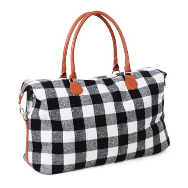 Imagem de Bolsa de viagem para o fim de semana, grande estampa asteca, mala de mão com alça de ombro, presentes de estilo ocidental para mulheres, Preto e branco, Clássico