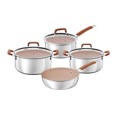 Imagem de Jogo de Panelas Tramontina Romagna  28799330 Inox / Marfim