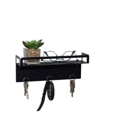 Imagem de Porta-Chaves Prateleira Metal Preto 26Cm