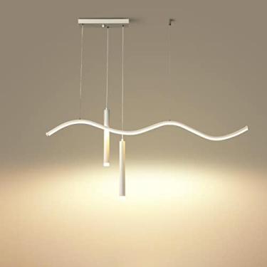 Imagem de Luminária pendente LED branca criativa, design moderno de metal, holofote para sala de jantar, lâmpada LED regulável em 3 cores, lustre com design ondulado, sala de estar, cozinha, estudo, i