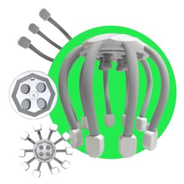 Imagem de Massageador de Cabeça Elétrico Relaxante | Estilo Polvinho com 10 Pinos Flexíveis | Estimulação Alívio do Estresse e Tensão Muscular | Silencioso e Recarregável