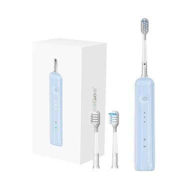 Imagem de OralGos Escova de Dentes Elétrica com Vibração Oscilante de 60°, 3 Modos de Limpeza, Recarregável, Corpo Cerâmico, à Prova d’Água IPX7, Timer Inteligente de 2 Minutos, 3 Cabeças Substituíveis, Kit Portátil de Viagem (azul claro)