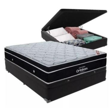 Imagem de Cama Box Baú Casal Preto + Colchão de Molas Ensacadas Elegant Ortobom 