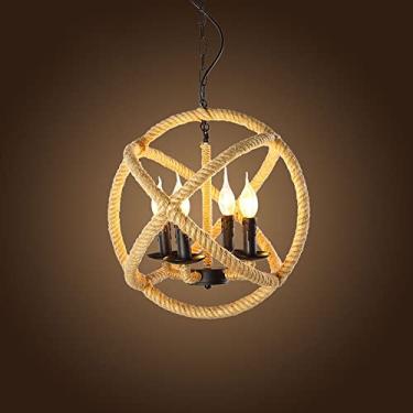 Imagem de Lustre de corda de cânhamo V-intage, luminária pendente industrial de ilha de cozinha de 3 chamas, adequada para sala de estar, sala de jantar, café, luzes suspensas de teto, bar, loja de ro