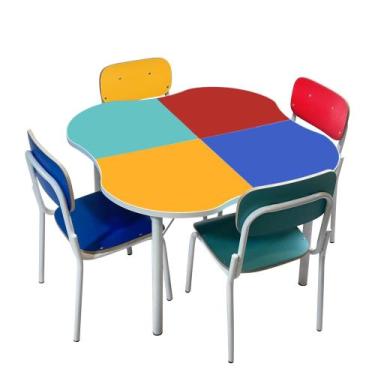 Imagem de Conjunto Trevo Infantil Alt.: 57cm c/ 4 Cadeiras Fórmica Coloridas - S