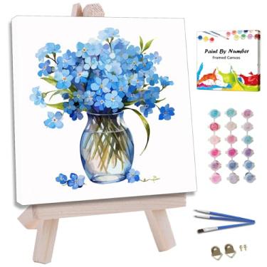 Imagem de JUJUHOOD Kit de pintura de margarida azul por números para adultos iniciantes e crianças de 8 a 12 anos, pintura fácil por número sem cavalete, pintura simples por números para decoração de parede de