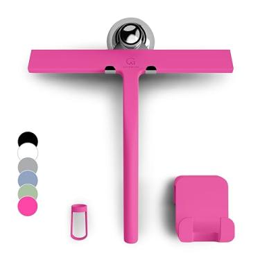 Imagem de GÜTEWERK Rodo de chuveiro para portas de vidro, rodo de janela de silicone, banheiro e limpeza de vidro - rosa - 28 cm