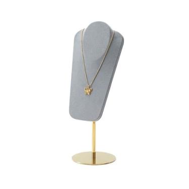 Imagem de Torres de joias, colar, expositor, microfibra, estante de joias, janela, prateleira de joias, leve, luxuosa, adereços de exibição de joias de metal (cinza)