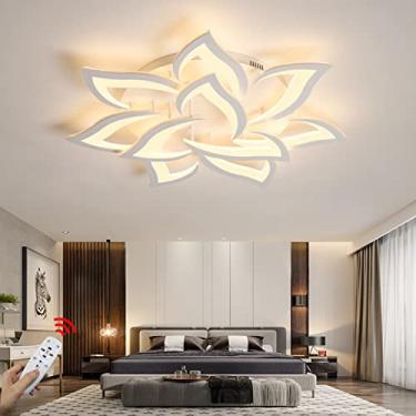 Imagem de Luminária de teto LED moderna com regulagem de intensidade, luminária de teto criativa em formato de flor, pétalas de acrílico de metal branco, luz de teto decorativa para sala de estar, sal