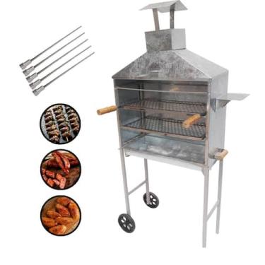 Imagem de Churrasqueira Móvel Galvanizada Espeto Churrasco Carrinho - INOX LAURI