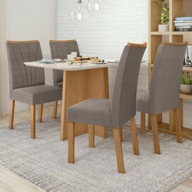 Imagem de Mesa de Jantar 4 Lugares Celebrare Apogeu com Vidro 120 Cm Amêndoa Clean/Off White/Suede Animale Bege - Móveis Lopas