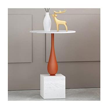 Imagem de Mesa central redonda com moldura de metal moderna, pequena mesa de centro, sala de estar, bancada de mármore, mesa de canto para quarto, mesa de cabeceira e quarto (A)