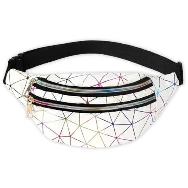 Imagem de Bicfuiot Pochete feminina dos anos 80, 90, moderna, holográfica, branca, pochete à prova d'água, bolsa de cintura pequena brilhante com cinto ajustável à prova d'água para festas e festivais