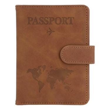Imagem de Porta-passaporte e porta-cartão de vacina, capa para passaporte com bloqueio RFID, Marrom, Fecho magnético