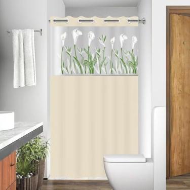 Imagem de Cortina Box em PVC Estampada Para Banheiro Anti Mofo Com Ganchos (BEGE)