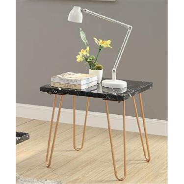 Imagem de Mesa de centro moderna para sofá de TV com destaque para mesa lateral para sala de estar e escritório em casa (mesa de canto de mármore preto e dourado) (Mármore preto e mesa de canto dourado)