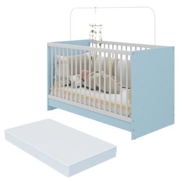 Imagem de Berço 3 em 1 com Colchão Incluso Multimóveis Mp4394 Azul/branco